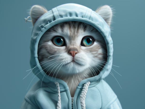 Whimsical Cat in Blue Hoodie