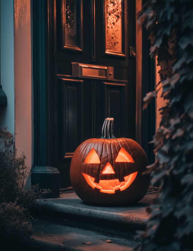 Halloween Jack-o'-Lantern on Doorstep