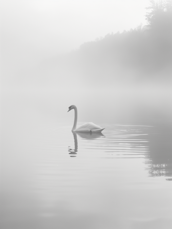 Serene Swan on Misty Lake