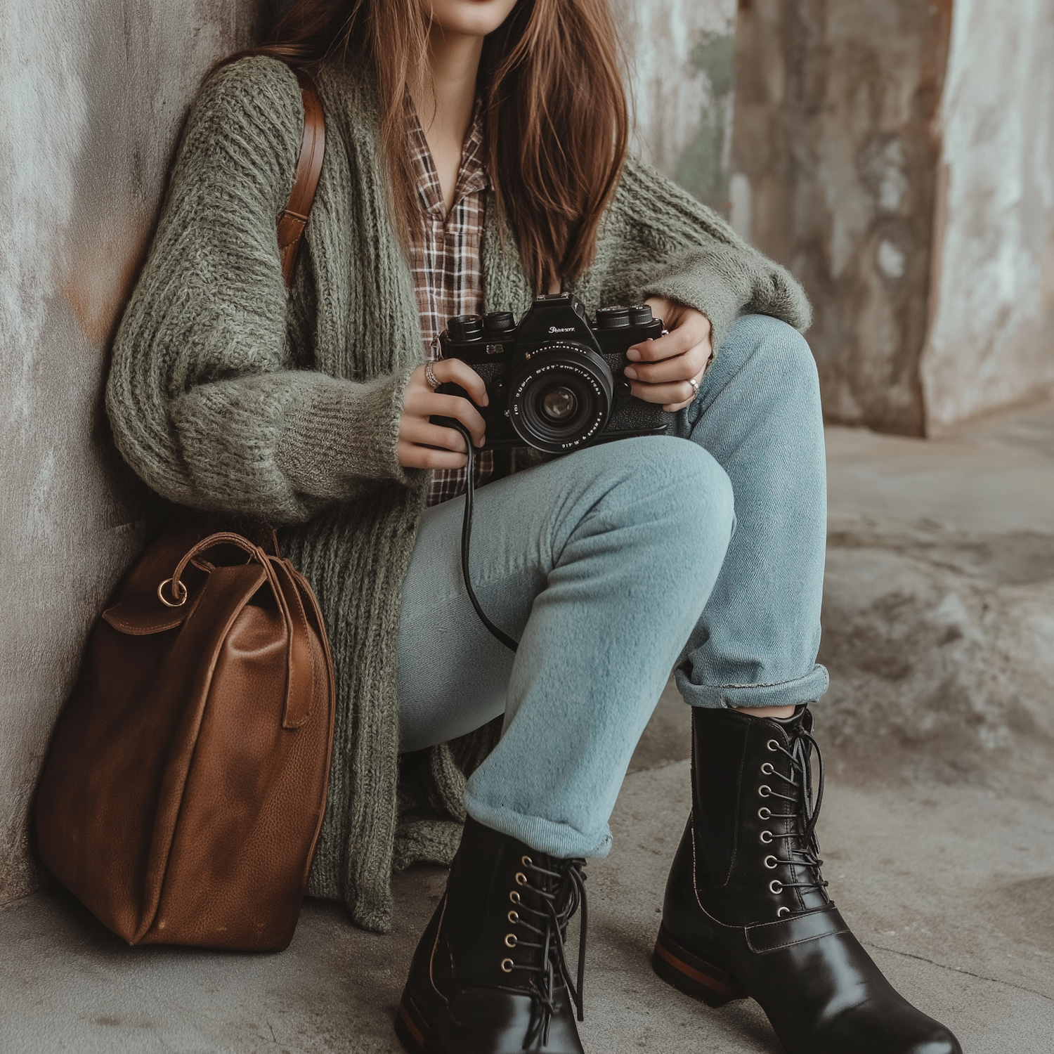 Person with Camera in Cozy Attire