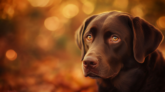 Chocolate Labrador Retriever in Autumn