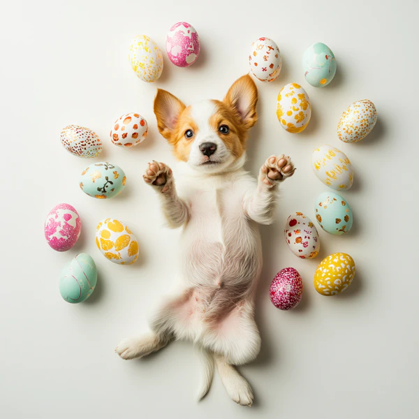 Playful Puppy with Eggs