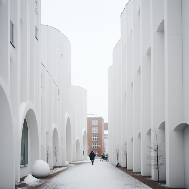 Solitary Figure in a Futuristic Monochrome Cityscape