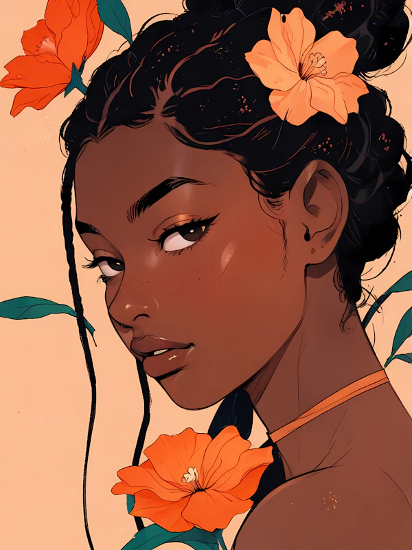Serene Woman with Orange Flowers