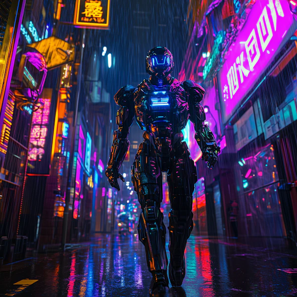 Futuristic Robot in Rain