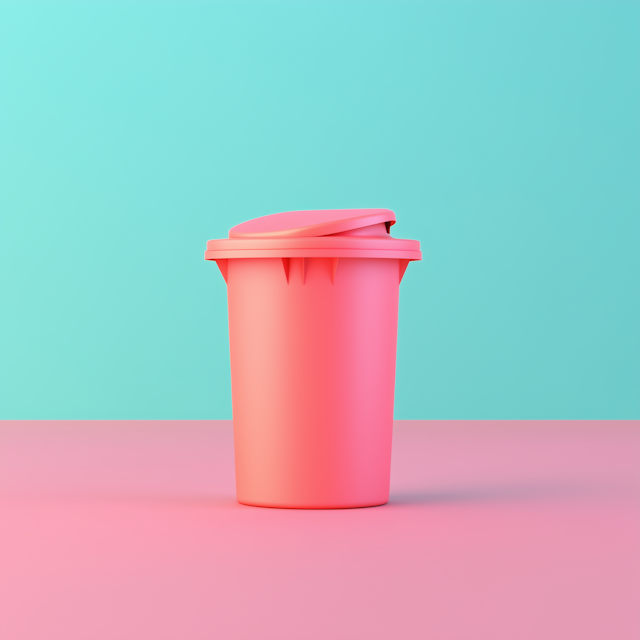 Minimalist Pink Trash Bin on Turquoise