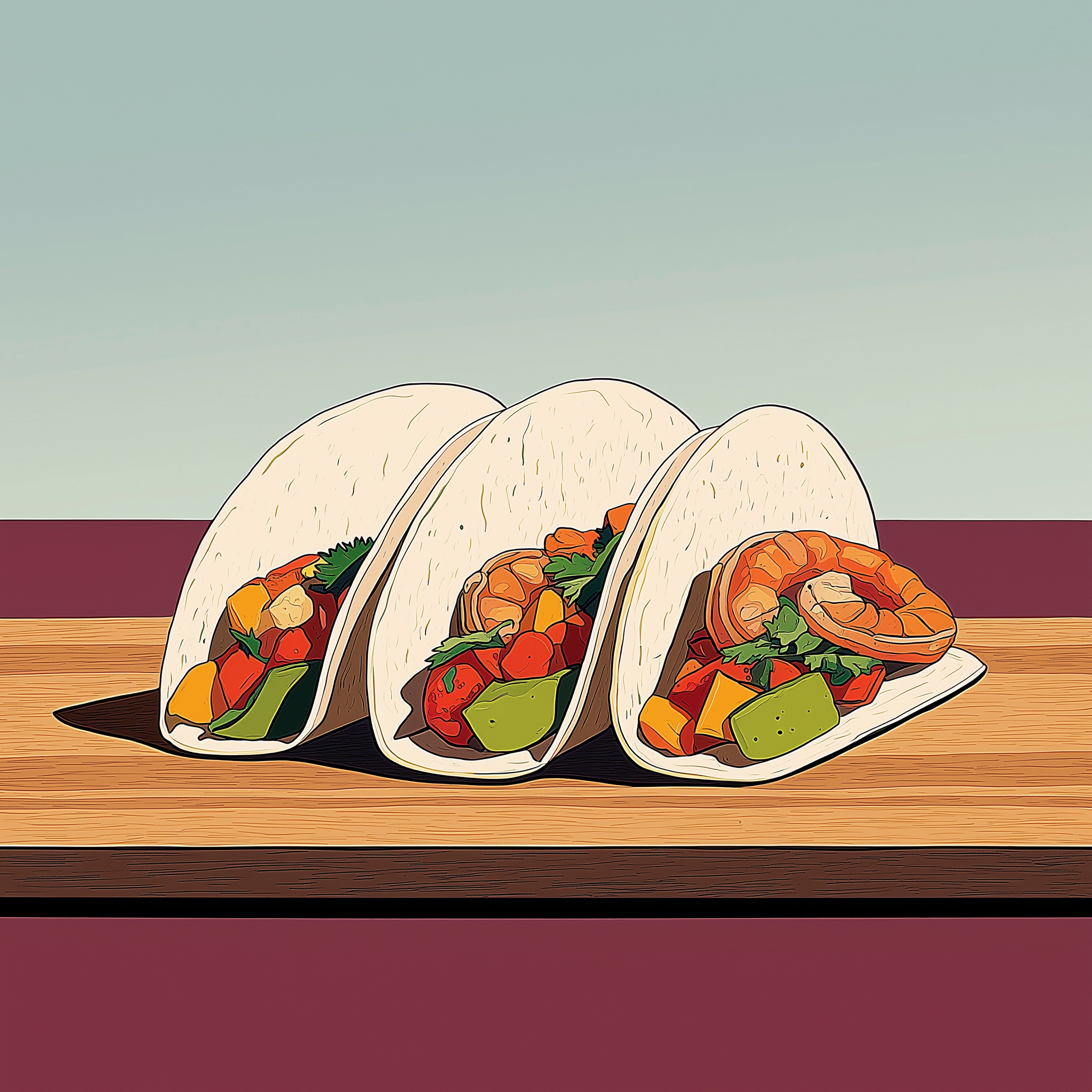 Stylized Illustration of Shrimp Tacos