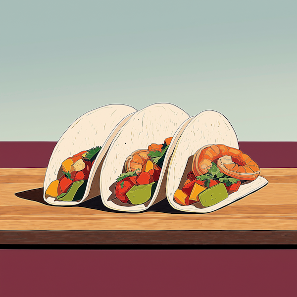 Stylized Illustration of Shrimp Tacos