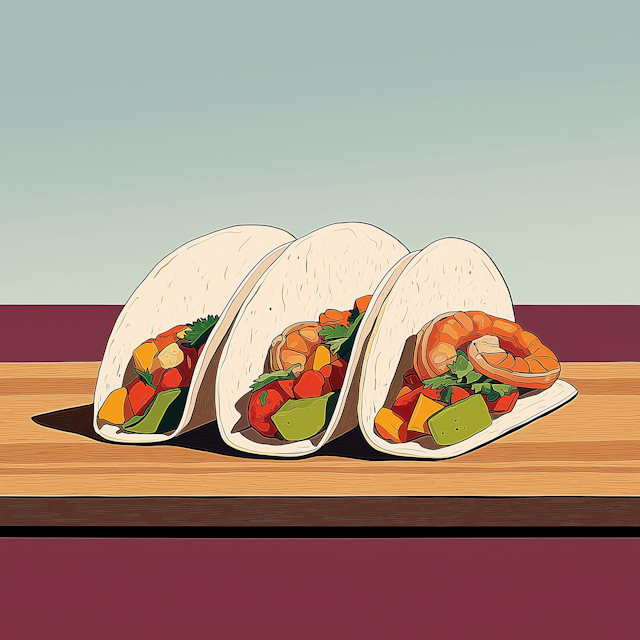 Stylized Illustration of Shrimp Tacos