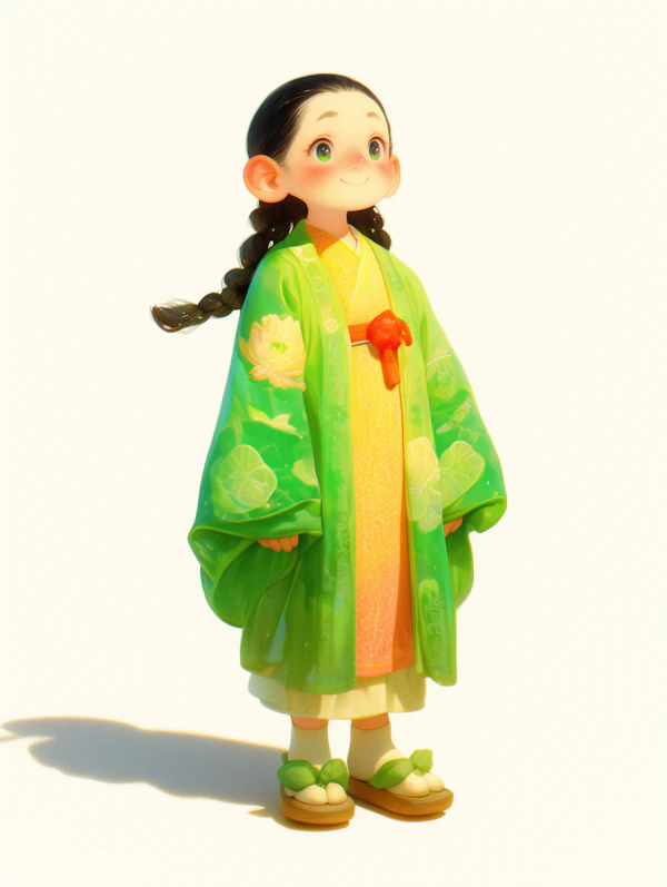 Cheerful Girl in Kimono