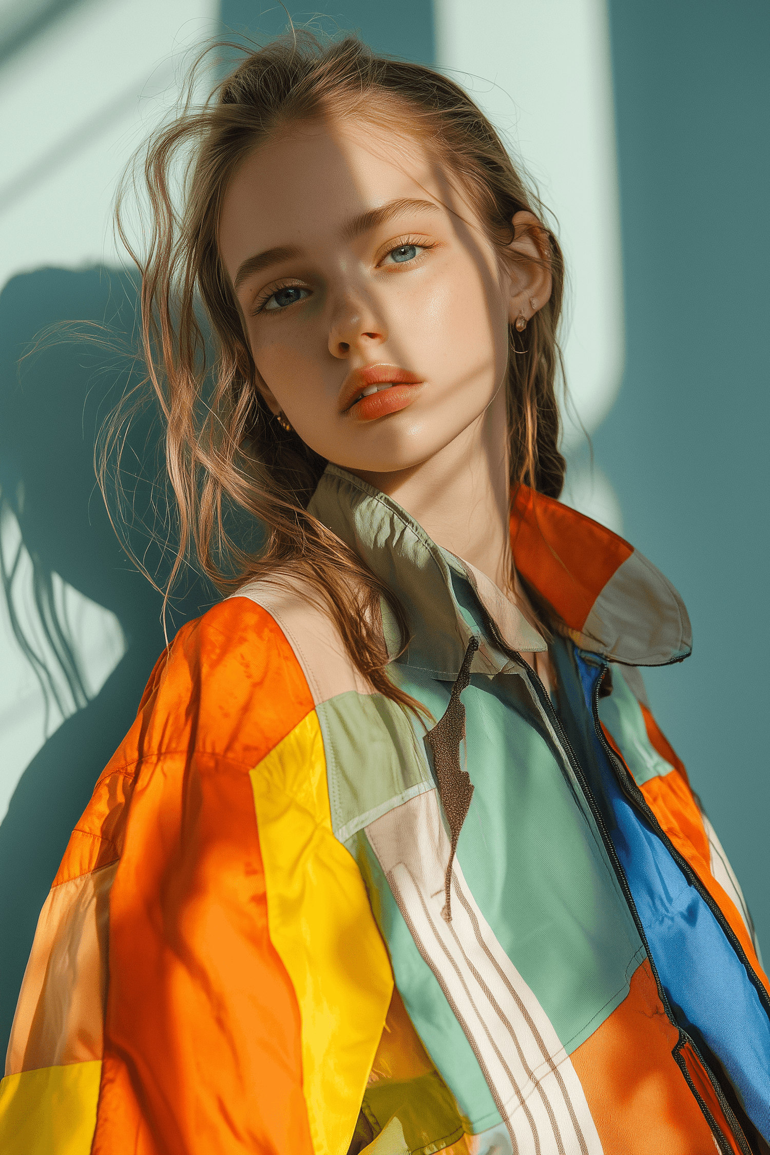 Contemplative Woman in Colorful Jacket