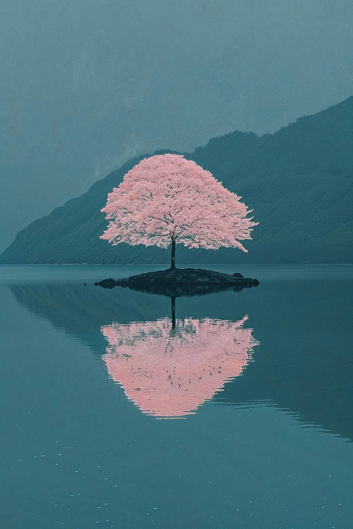 Serene Cherry Blossom Tree on a Lake