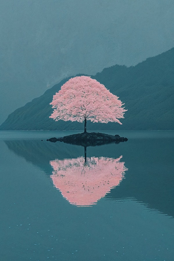 Serene Cherry Blossom Tree on a Lake