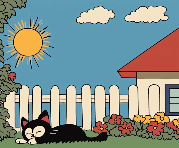 Serene Day with Cat Illustration