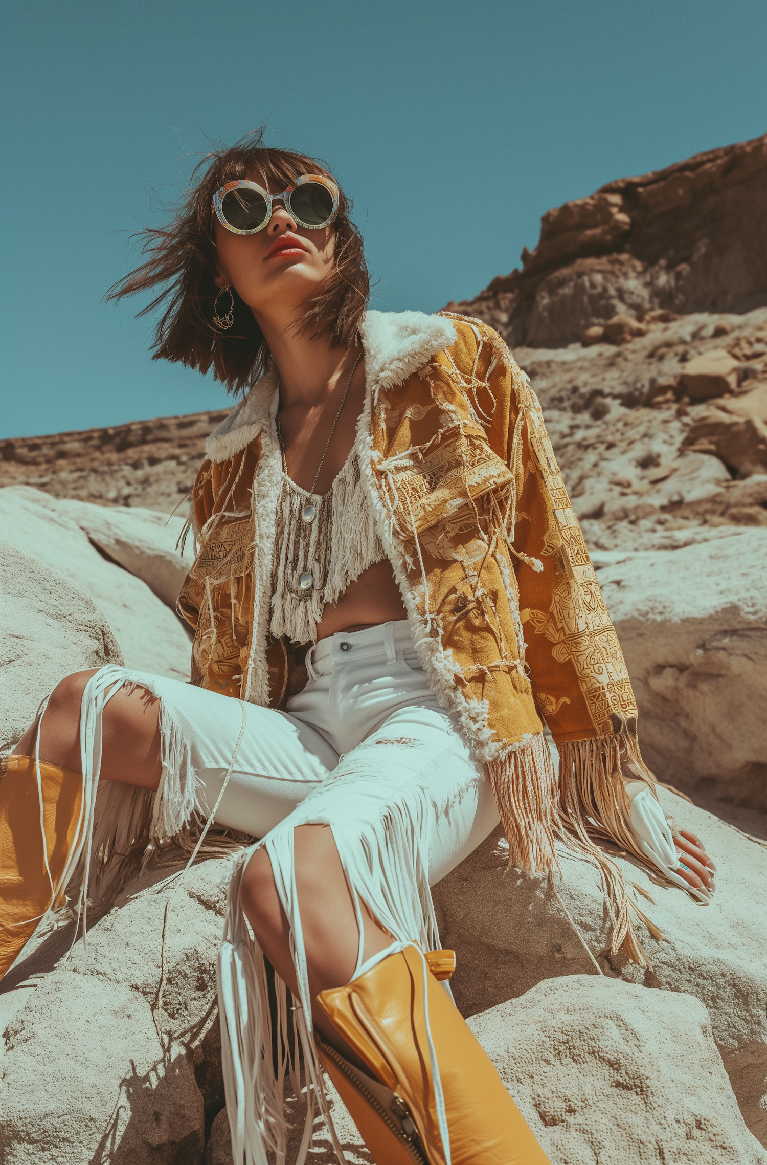 Young Woman in Bohemian Attire Outdoors