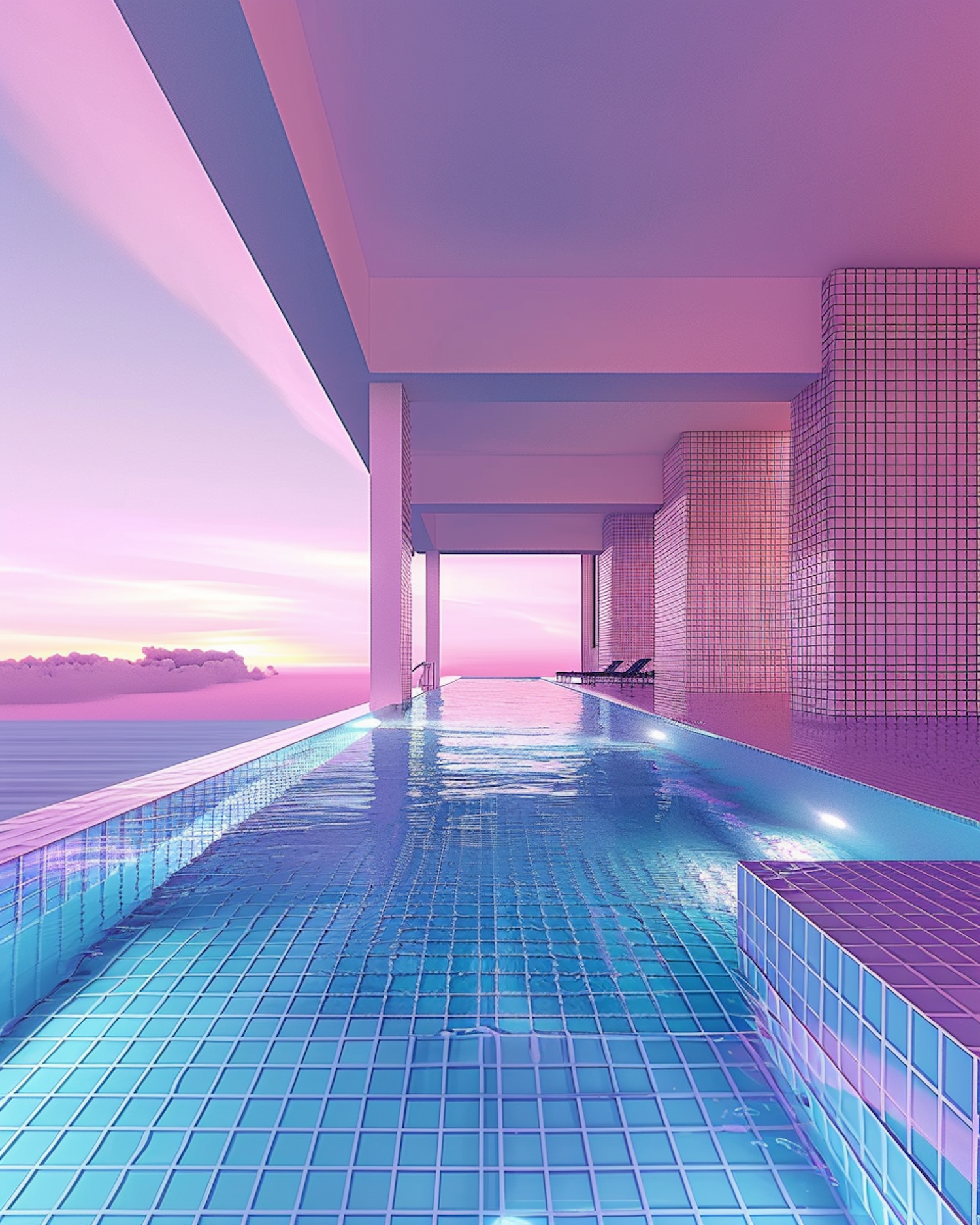 Futuristic Swimming Pool at Dusk