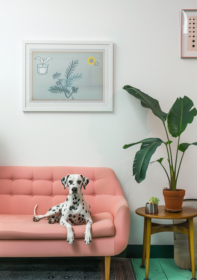 Dalmatian on Pink Sofa