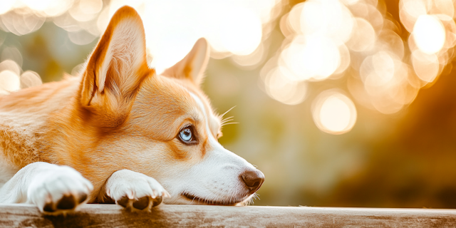 Contemplative Corgi at Sunset