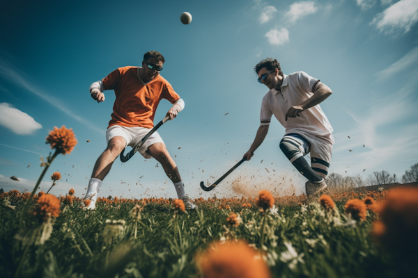 Field Hockey Faceoff under Blue Sky