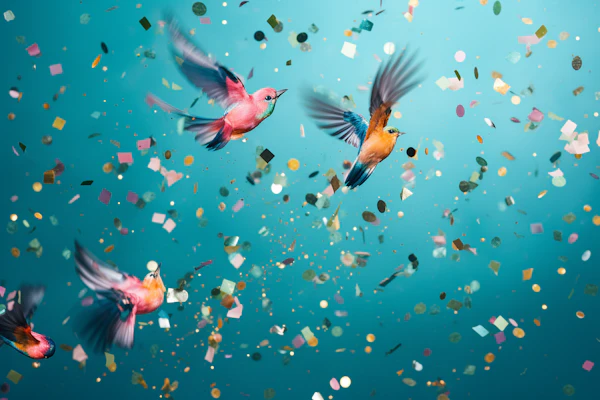 Festive Avian Ballet in Teal
