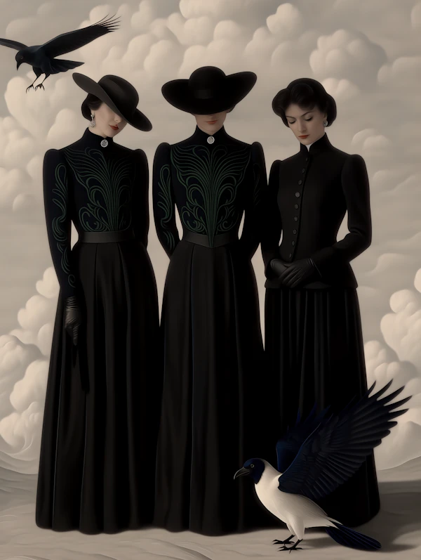 Elegant Trio with Birds