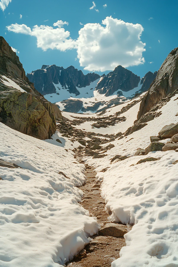Mountainous Landscape with Snowy Path