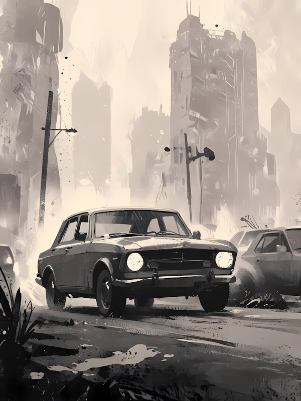 Retro Car Cityscape Art