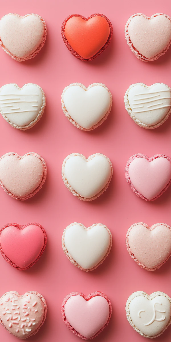Heart-Shaped Macarons on Pink Background