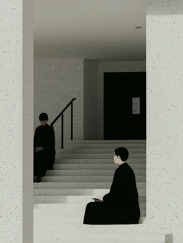 Contemplative Staircase Scene