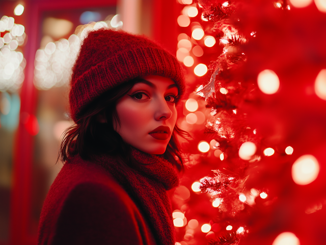 Woman by Christmas Tree