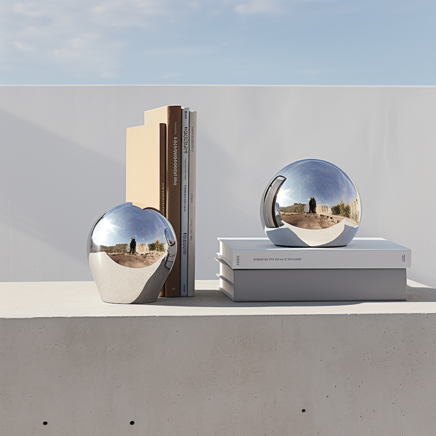 Reflective Spheres and Books in a Desert Mirage