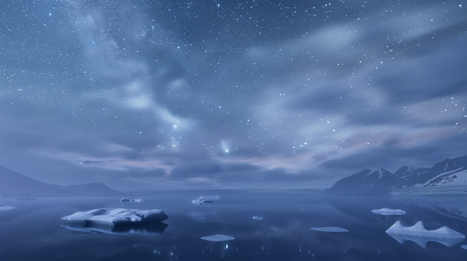 Serene Icy Landscape Under Starry Night