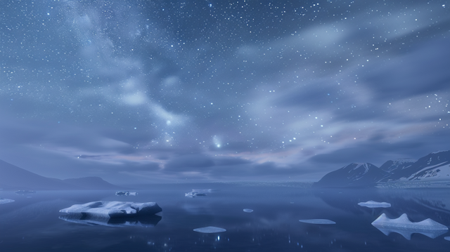 Serene Icy Landscape Under Starry Night