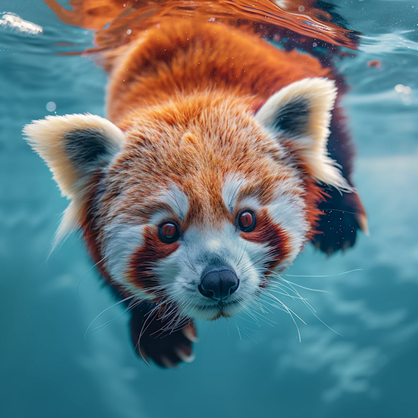 Curious Red Panda in Water