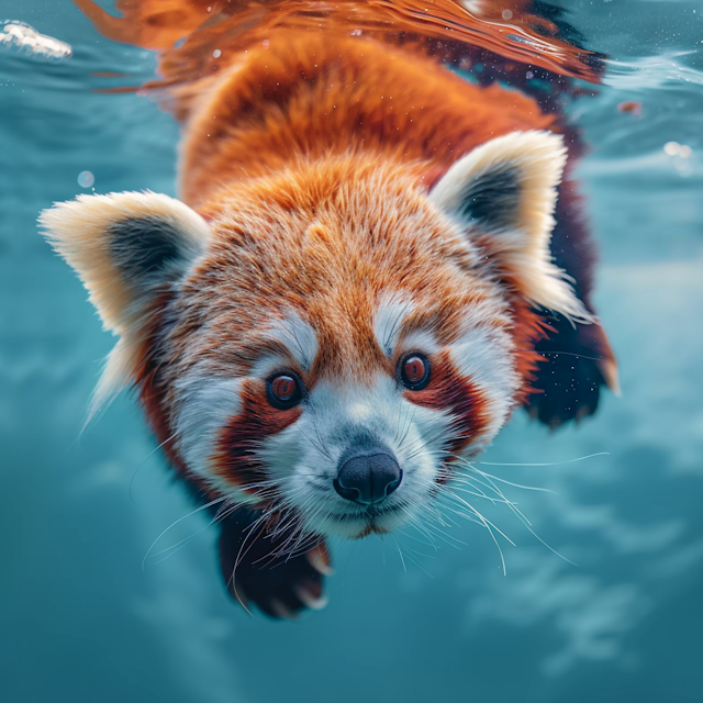 Curious Red Panda in Water