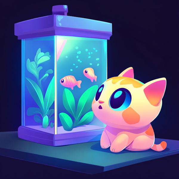 Captivated Kitten and Aquarium