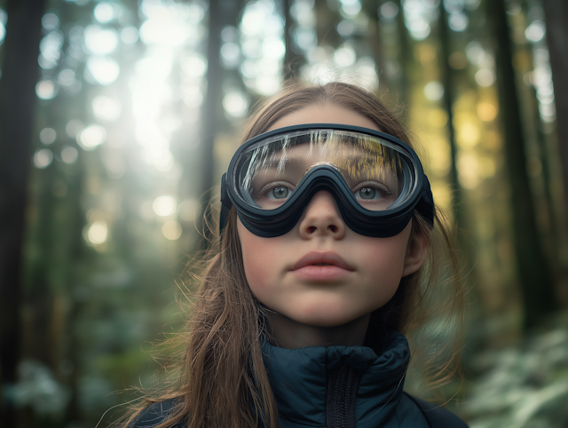 Girl with Goggles in Forest