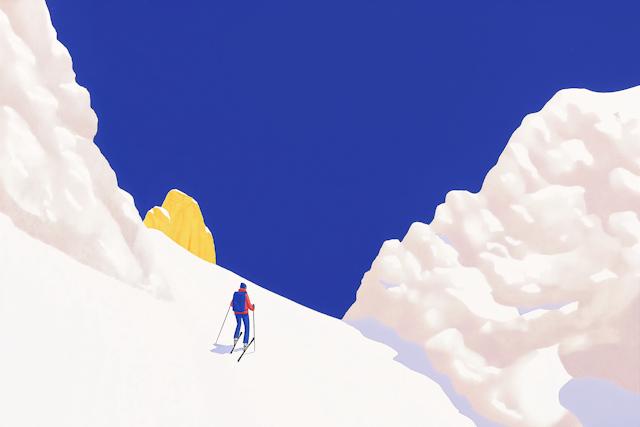 Lone Skier in Snowy Mountains