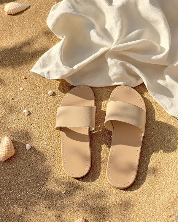 Sandals on Sunlit Beach