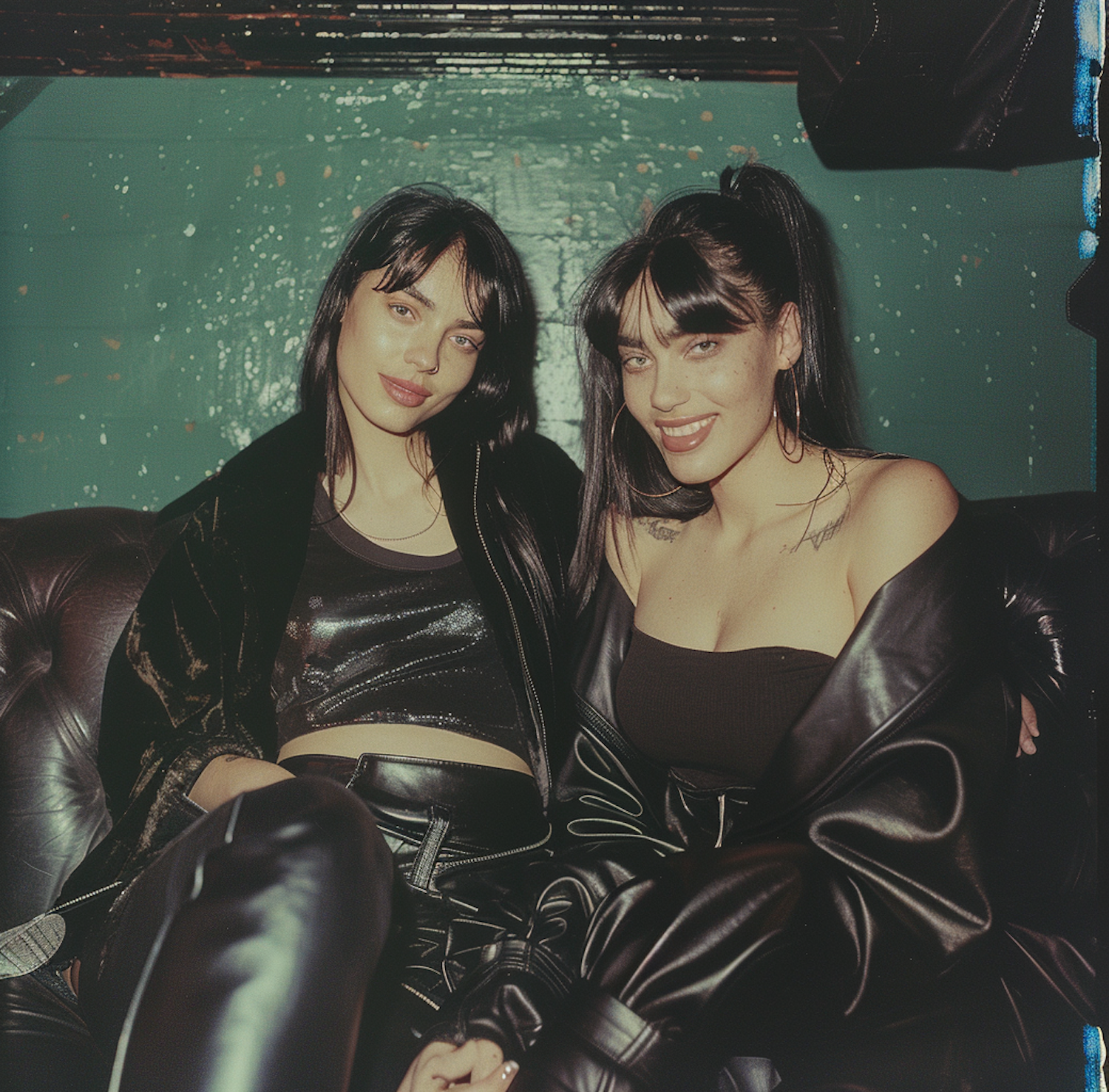 Sisters Seated on Leather Sofa