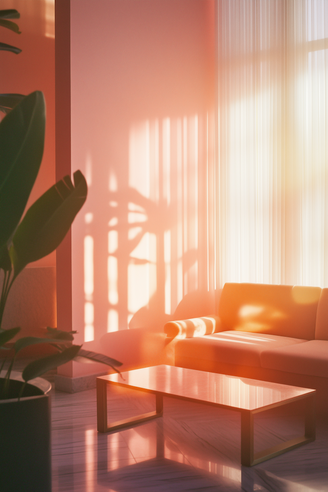 Serene Interior with Sunlit Sofa