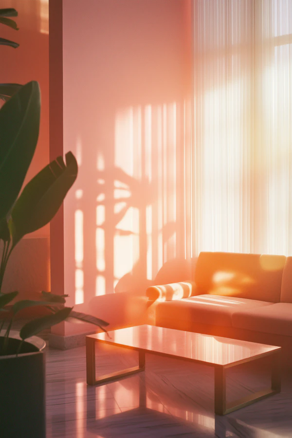 Serene Interior with Sunlit Sofa