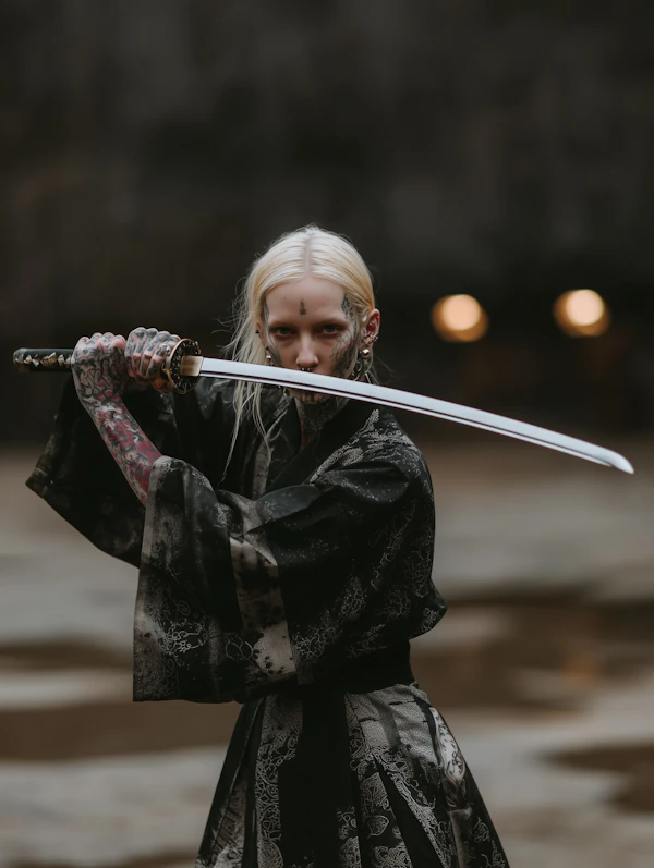 Tattooed Samurai Pose