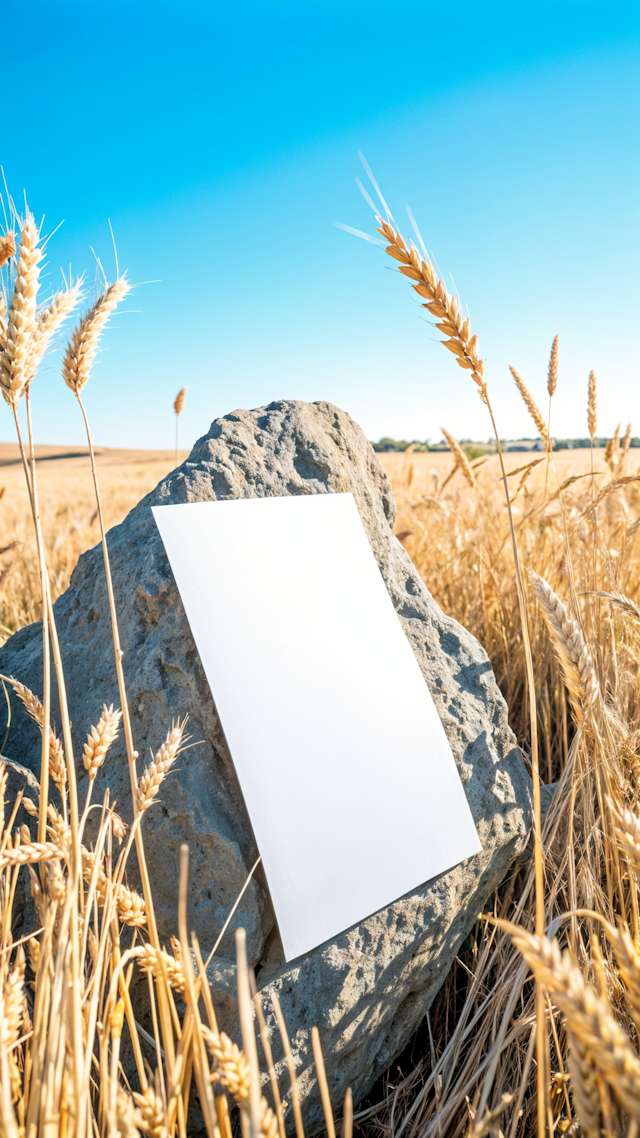 Serene Rural Scene with Rock and Paper