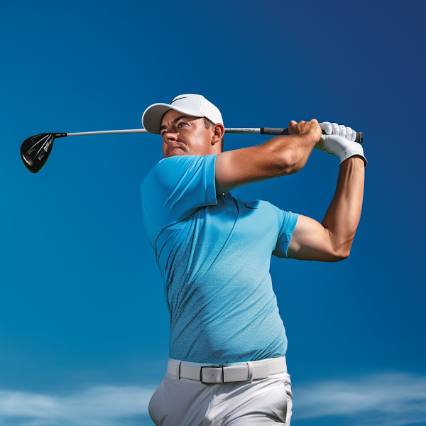 Concentrated Golfer in Classic Attire Mid-Swing