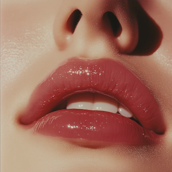 Glossy Pink Lips Close-Up