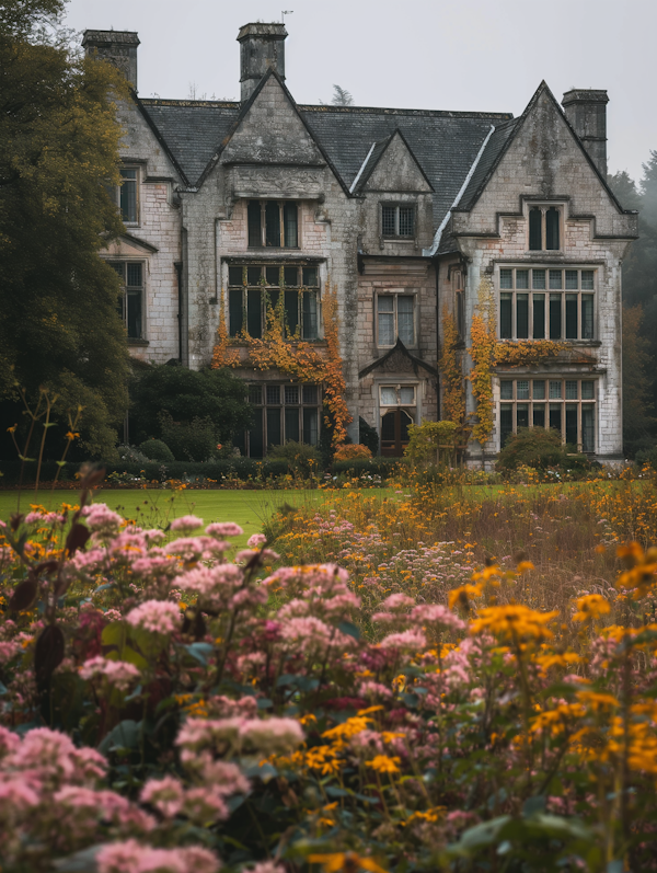 Stately Manor Amidst Colorful Gardens