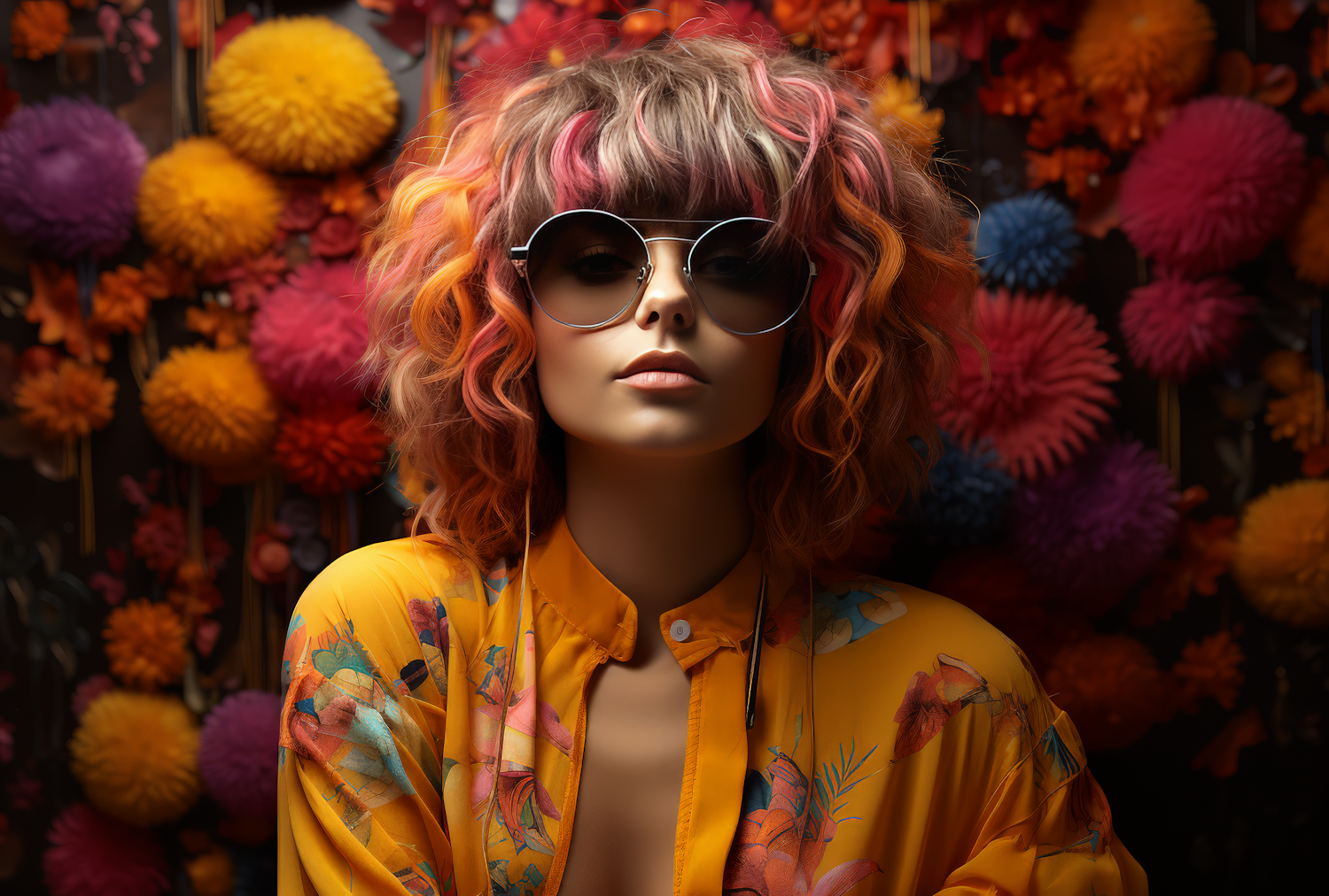 Mannequin with Vibrant Hair and Tropical Shirt