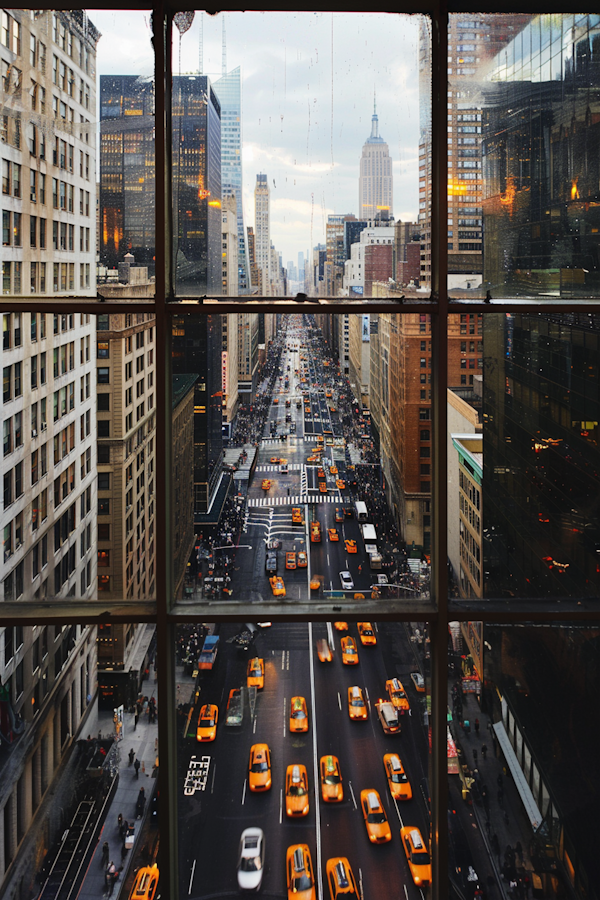 Urban Vista Through Rain-Dappled Window