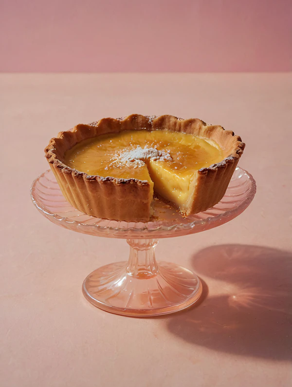 Golden Tart on Pink Stand